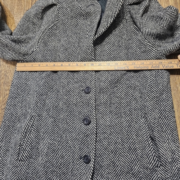 Herringbone Coat Blazer Black and White Pure Wool Button Size 9/10 (Medium) - Picture 9 of 14